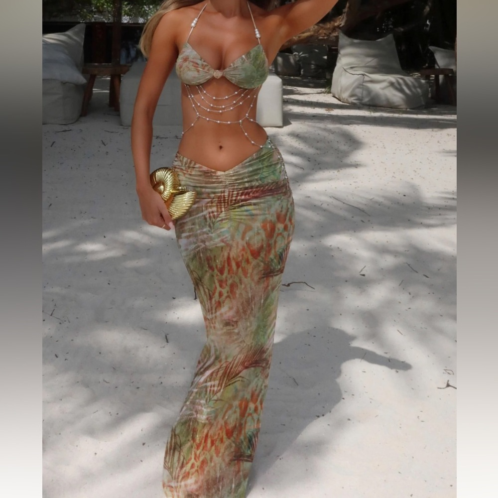 Tropical Print Skirt Set